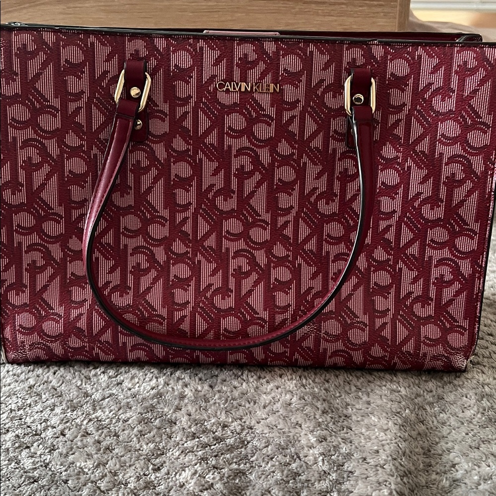 Calvin Klein Burgundy Monogram Tote